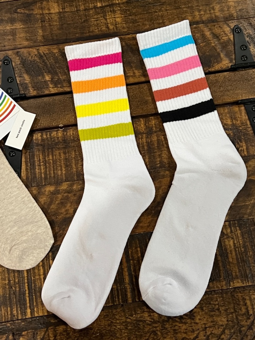 Pride OUT LOUD AND PROUD RAINBOW striped knee high socks - Picture 3 of 9
